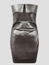 Rick Owens Prong Cutout Coated Denim Bustier Dress In Metallic