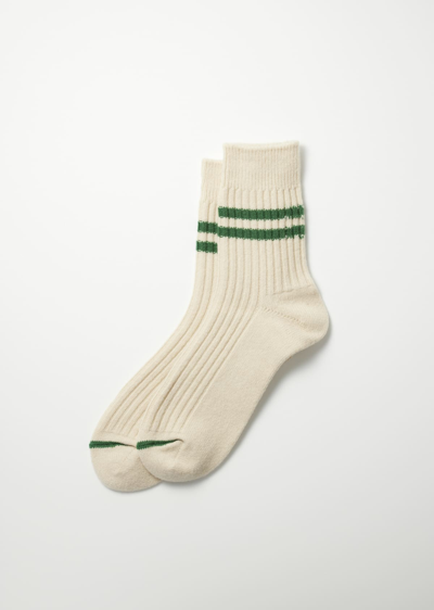 Rototo Merino And Lambswool Stripe Socks Off White And Green R1489