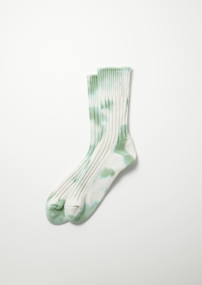 Rototo Chunky Ribbed Crew Tie Dye In L.green White
