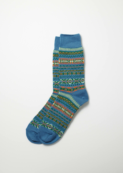 Rototo Jacquard Crew Fairisle In Blue