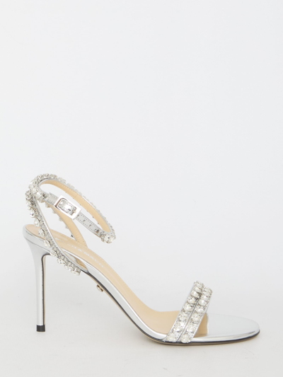 Mach &amp; Mach Audrey Crystal Sandals In Silver