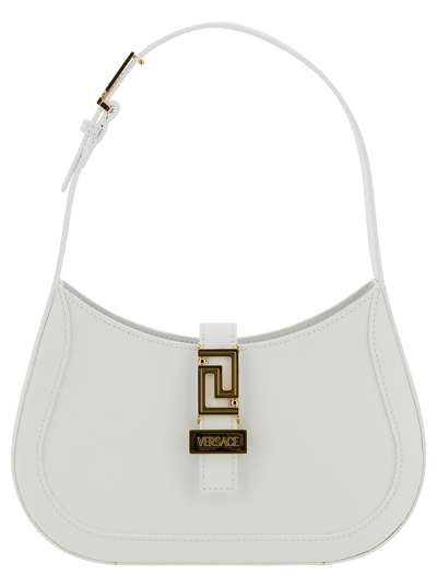 Versace Greca Goddess Small White Hobo Bag With Logo Detail In Leather Woman
