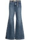 Michael Michael Kors Belted High-rise Flared Jeans In Duskbluewash