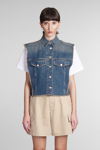 ISABEL MARANT TYRA VEST IN BLUE COTTON