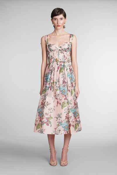 Zimmermann Matchmaker Belted Floral-print Linen And Silk-blend Midi Dress In Pink
