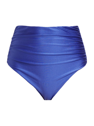 Simkhai Lilly Ruched High Waist Bikini Bottom In Lapis Blue