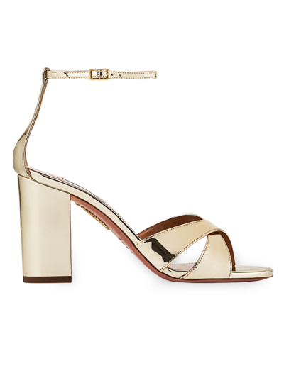 AQUAZZURA WOMEN'S DIVINE 85MM METALLIC BLOCK-HEEL SANDALS