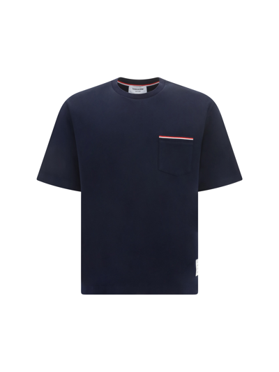 Thom Browne Jersey Cotton Short Sleeve Pocket Tee In Blue