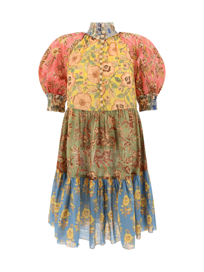 Zimmermann Junie Floral-print Cotton Mini Dress In Brown