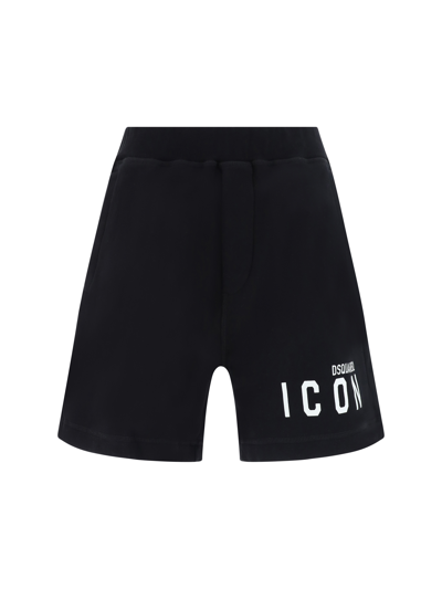 Dsquared2 Printed Cotton-fleece Shorts In Black