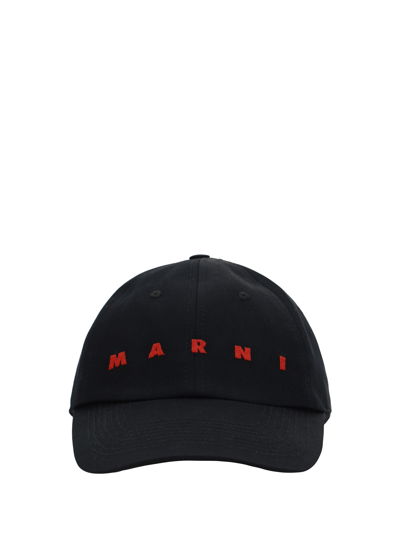 Marni Logo Cotton Baseball Cap In Black