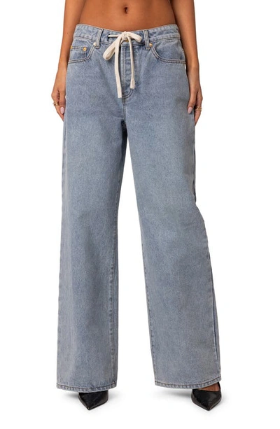 Edikted Wynn Low Rise Wide Leg Drawstring Jeans In Light-blue