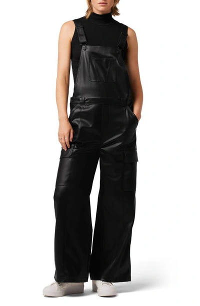 Hudson Utility Faux Leather Wide Leg Dungaree In Black