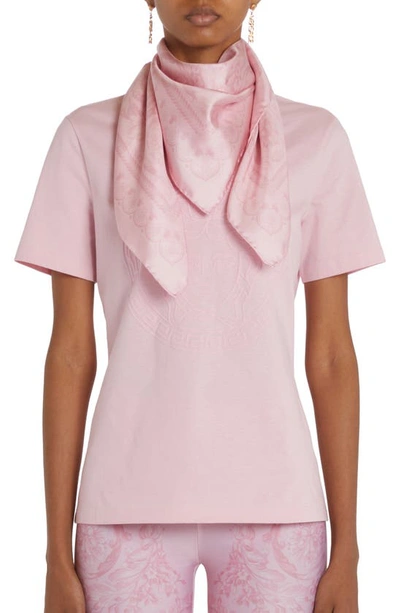 Versace Barocco Print Silk Square Scarf In Pale Pink