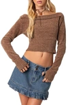 Edikted Farrah Off The Shoulder Crop Sweater In Brown