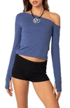 Edikted Swan One-shoulder Top In Blue