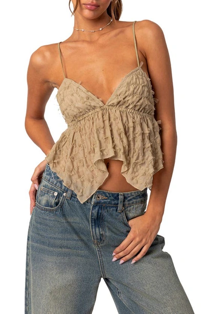 Edikted Flutter Frilled Tie Back Babydoll Top In Olive