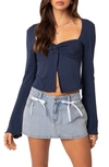 Edikted Maxine Twist Split Front Top In Navy