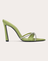 Black Suede Studio Sienna Crystal Crisscross Mule Sandals In Dark Citron Satin / Crystal Stones