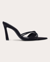 Black Suede Studio Sienna 85 Pointed Toe Slide Sandal In Black Satin Match