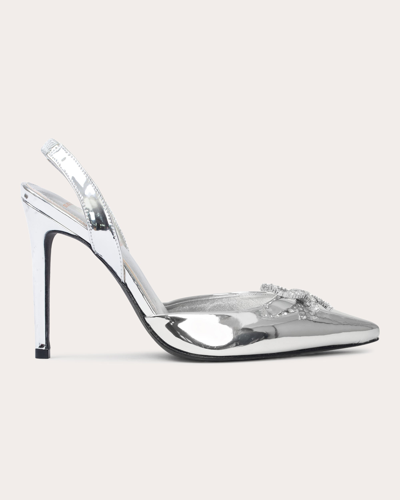 Black Suede Studio Roselina Crystals Bow Clear Slingbacks Women In Silver