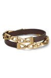Bulova Stainless Steel & Leather Wrap Bracelet In Gold/ Brown