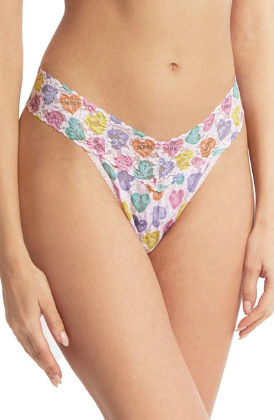 Hanky Panky Original-rise Printed Lace Thong In Be Mine Print