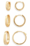 BP. 14K GOLD DIPPED SET OF 3 HOOP EARRINGS