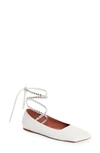 Amina Muaddi Ane Embellished Leather Ankle-wrap Ballerina Flats In White