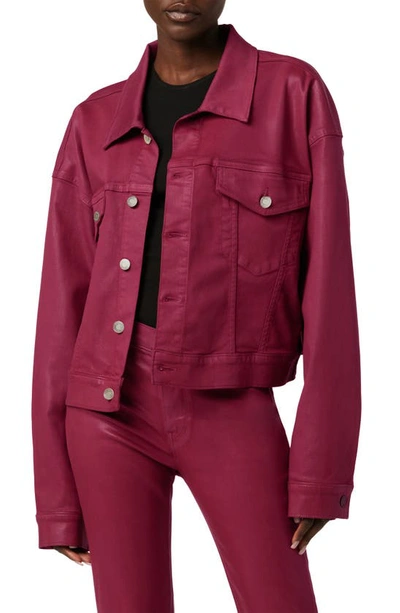 Hudson Brea Coated Denim Swing Trucker Jacket In Coated Beet Red