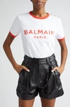 BALMAIN THREE-BUTTON COTTON LOGO GRAPHIC T-SHIRT