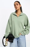 Asos Design Half Zip Sweatshirt In Sage Green