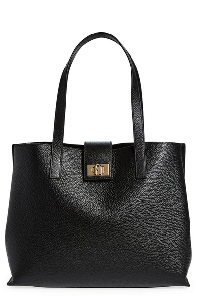 Furla Logo-buckle Leather Tote Bag In Black