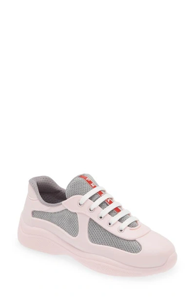 Prada America's Cup Sneaker Aus Weichem Gummi Und Bike-gewebe In Alabaster Pink/grey