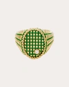 YVONNE LÉON WOMEN'S DIAMOND & GREEN ENAMEL OVAL PICOTTI SIGNET RING 9K GOLD