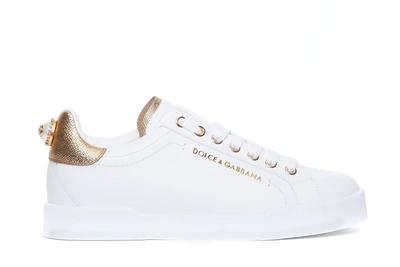Dolce & Gabbana Dolce And Gabbana White And Gold Pearl Trainers
