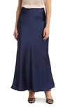 Renee C Satin A-line Skirt In Navy
