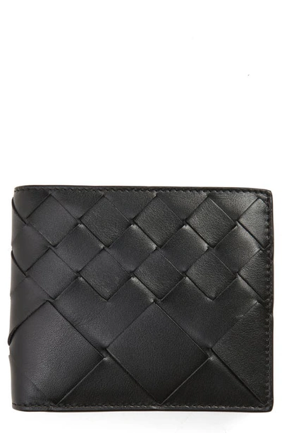 Bottega Veneta Leather Intrecciato Bifold Wallet In 8803 Black/ Silver
