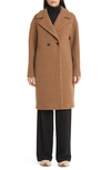 HARRIS WHARF LONDON DOUBLE BREASTED WOOL BLEND TEDDY COAT