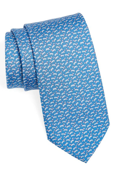Ferragamo Man Tobia Print Silk Tie In Bluette