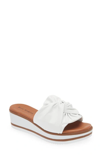 Ron White Priccila Twisted Leather Wedge Slide Sandals In White