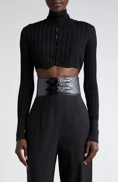 ALAÏA SHINY CRINOLINE CROP CARDIGAN