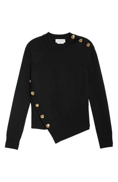 Alexander Mcqueen Asymmetric Wool Sweater With Gold Buttons In Black