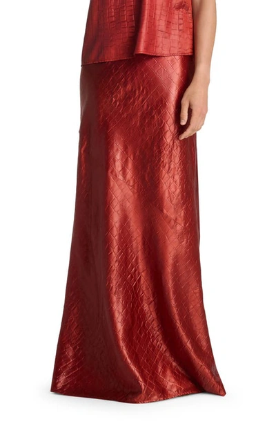 St John Croc-embossed Italian Fluid Satin Maxi Skirt In Auburn