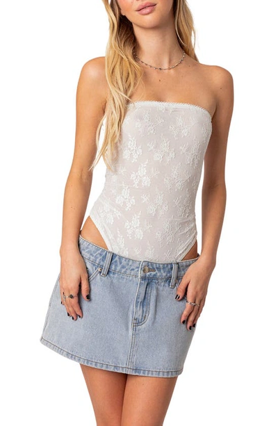 Edikted Women's Alina Sheer Lace Bodysuit In White