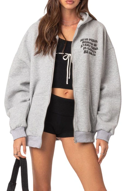 Edikted Women's Everything's Ok Zip Up Oversized Hoodie In Gray-melange