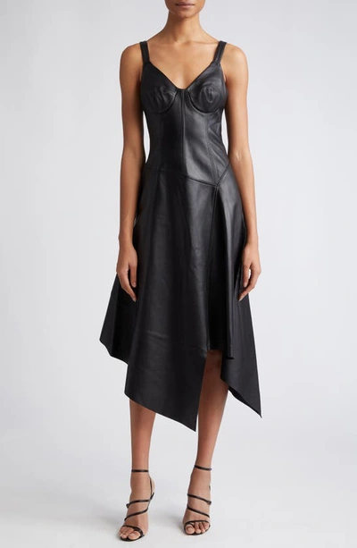 Jason Wu Collection Leather Midi Dress With Asymmetric Skirt In Black