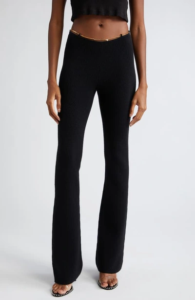 Alexander Wang Ribbed Merino Wool Bootcut Pant With Logo Nameplate In Black