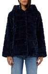 Apparis Goldie Faux Fur Hooded Short Coat In Navy Blue