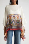 ETRO ETRO PLACED PAISLEY SILK GEORGETTE PONCHO